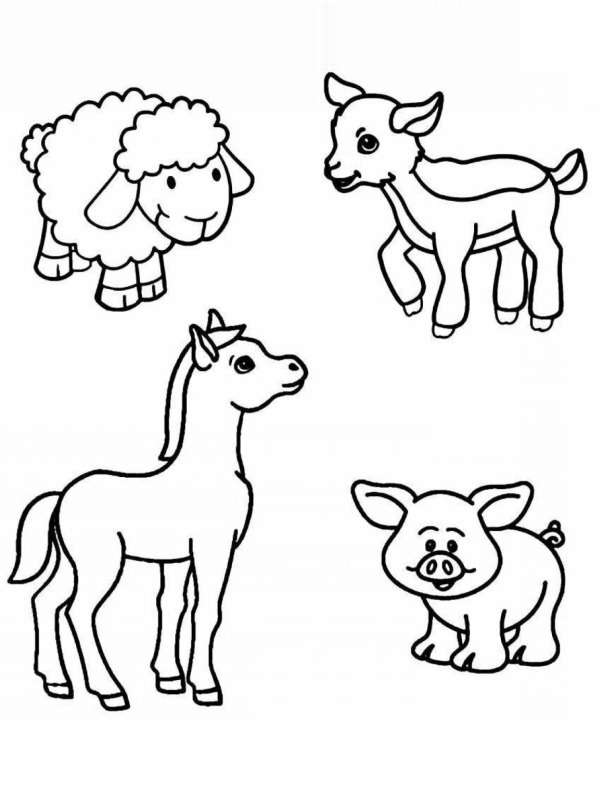 Ausmalbild 4 nutztiere