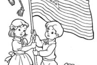 Ausmalbild amerikanische flagge in der hand von kindern