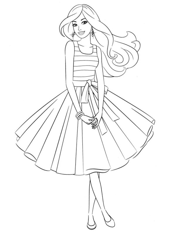 Ausmalbild barbie in einem schoenen kleid