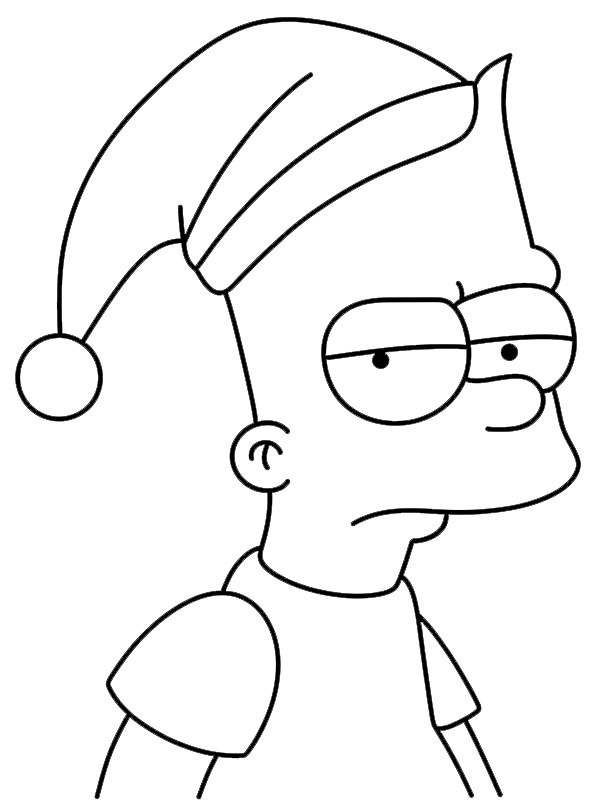 Ausmalbild bart simpson mit weihnachtsmuetze