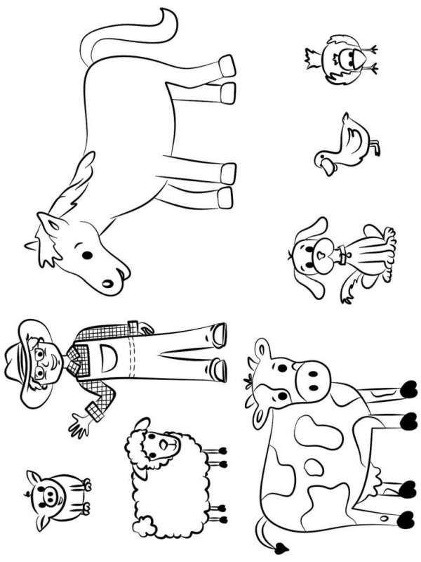 Ausmalbild bauer und seine tiere