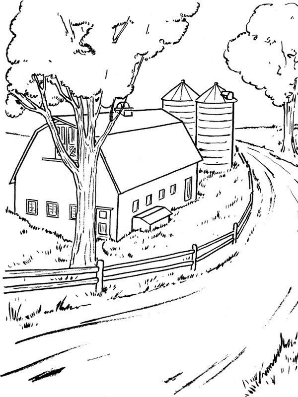 Ausmalbild bauernhof landschaft