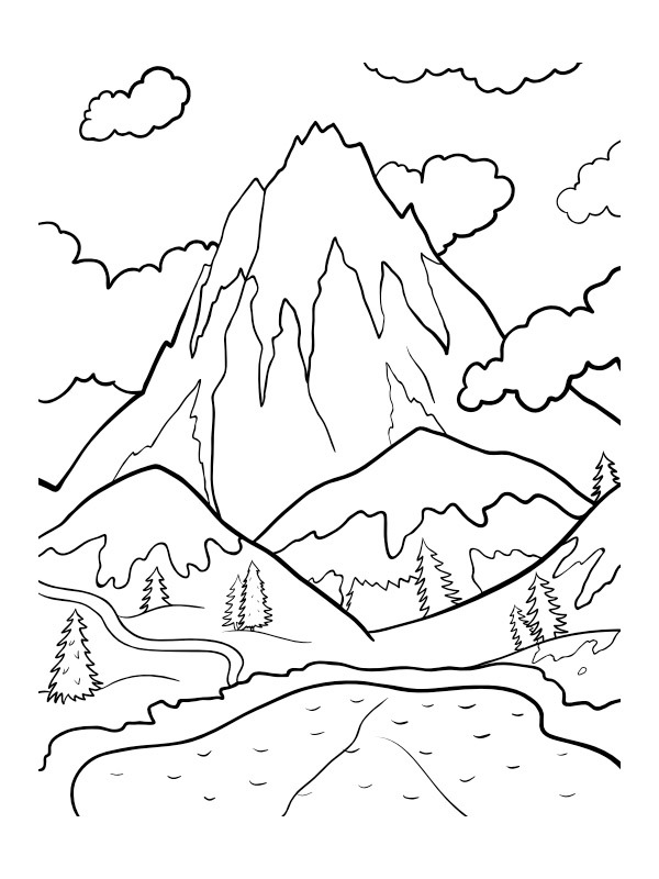 Ausmalbild berglandschaft
