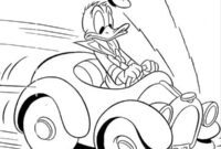 Ausmalbild donald duck bremst mit auto