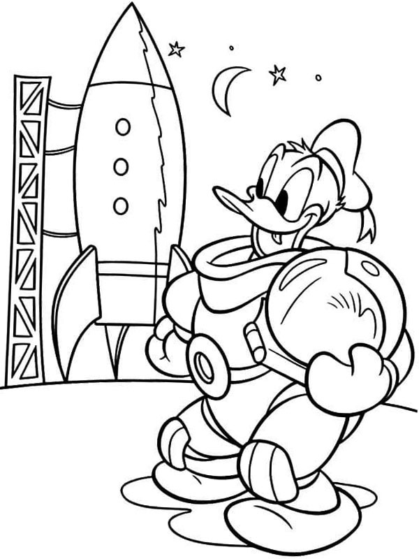 Ausmalbild donald duck fliegt ins all