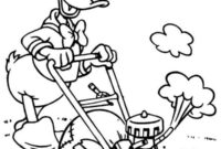 Ausmalbild donald duck schneidet gras
