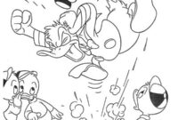 Ausmalbild donald duck wuetend auf huey dewey und louie