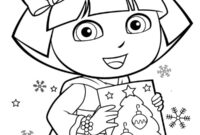 Ausmalbild dora mit weihnachtskarte