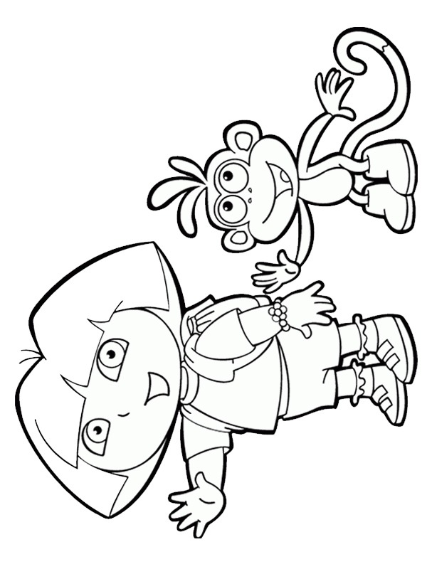 Ausmalbild dora und affe boots