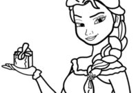 Ausmalbild elsa mit einem geschenk
