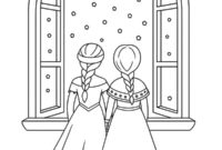 Ausmalbild elsa und anna beobachten den schneefall