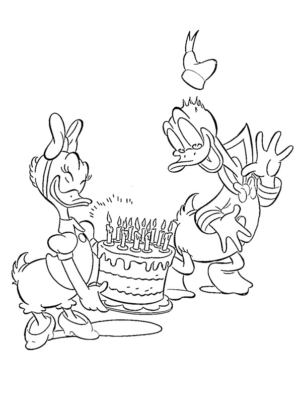 Ausmalbild geburtstagstorte donald duck