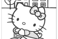 Ausmalbild hello kitty auf einem fahrrad