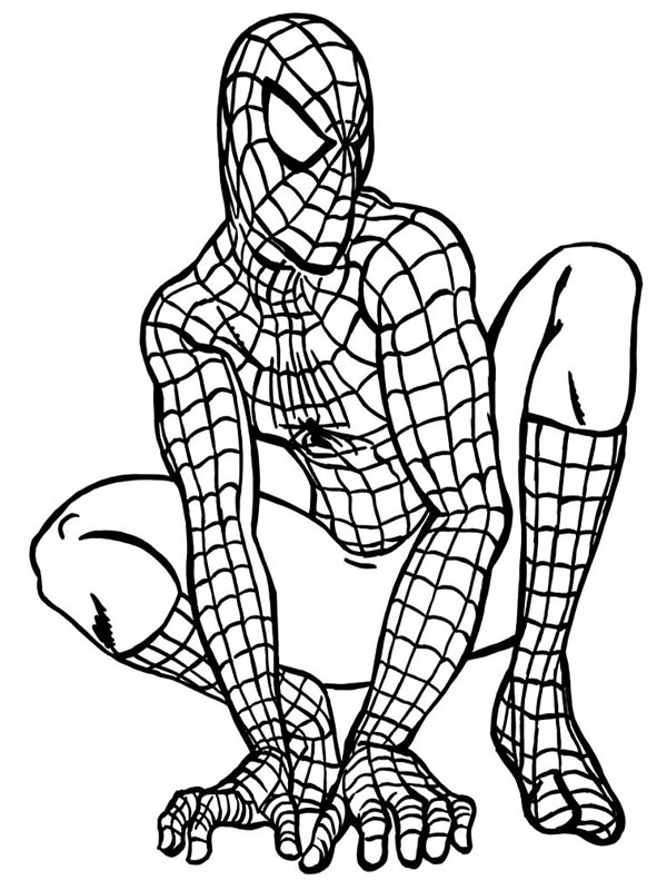Ausmalbild hockender spiderman