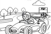 Ausmalbild junge in einem rennwagen