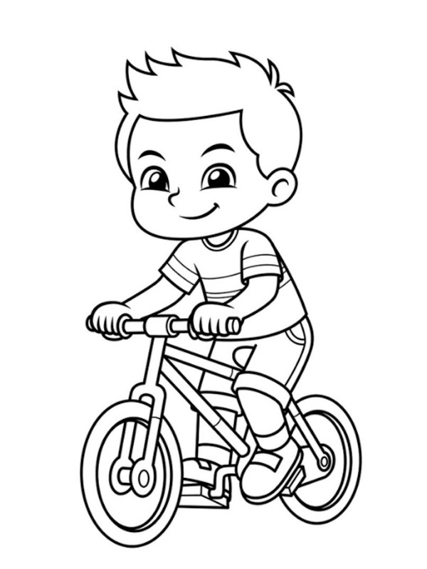Ausmalbild kleiner junge fahrrad fahren
