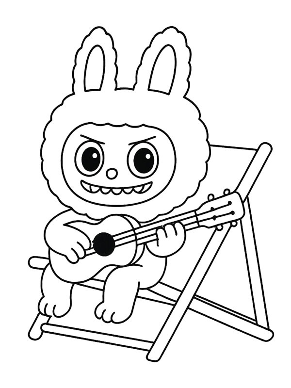 Ausmalbild labubu spielt gitarre