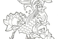 Ausmalbild lotus und koi fisch tattoo