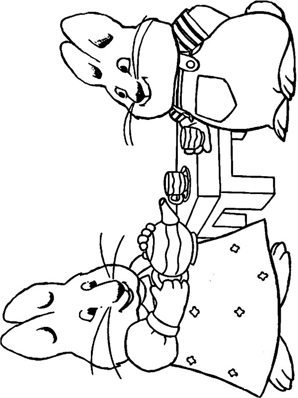 Ausmalbild max und ruby trinken tee
