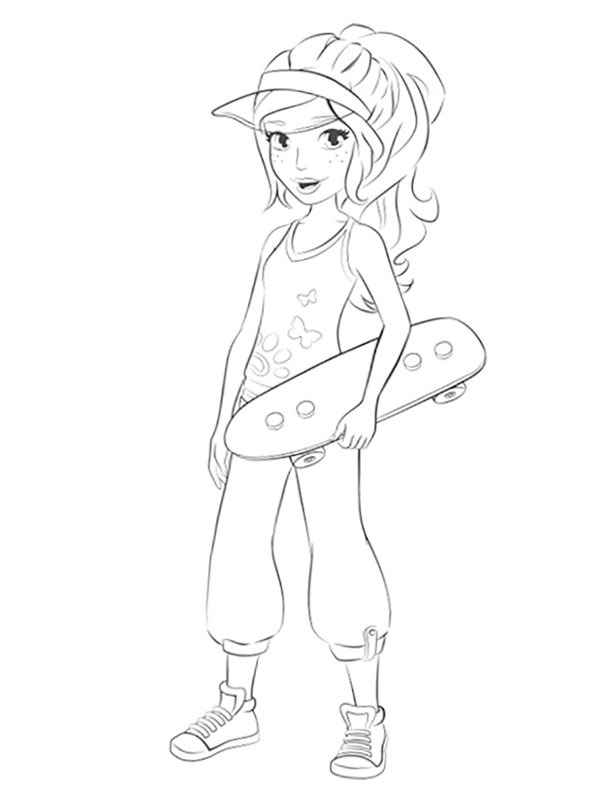 Ausmalbild mia mit skateboard