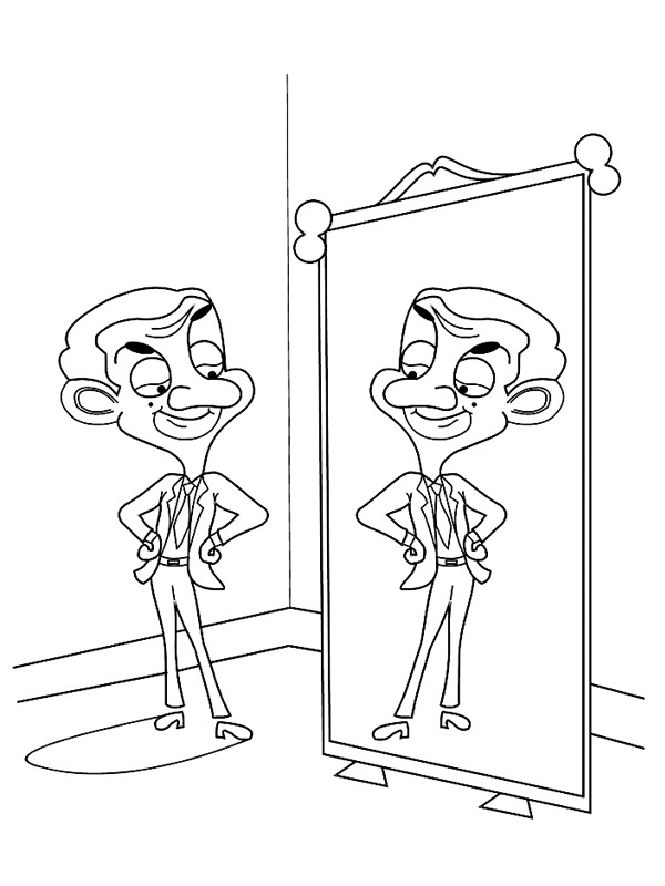 Ausmalbild mr bean schaut in den spiegel