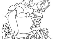 Ausmalbild nannie gibt den welpen futter