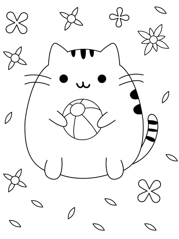 Ausmalbild niedliche pusheen mit einem ball