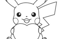 Ausmalbild pikachu haelt ein herz fest