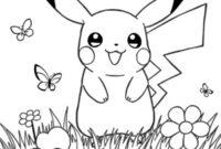 Ausmalbild pikachu im gras