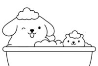 Ausmalbild pompompurin und muffin in der badewanne