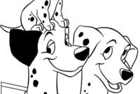 Ausmalbild pongo und perdita mit einem ihrer welpen