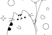 Ausmalbild pusheen mit ballons