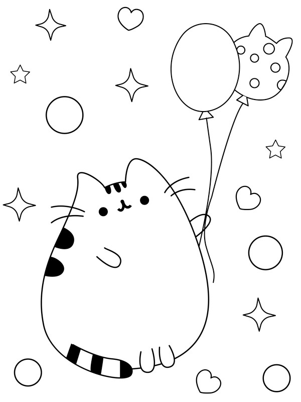 Ausmalbild pusheen mit ballons