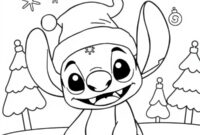 Ausmalbild stitch mit weihnachtsmuetze