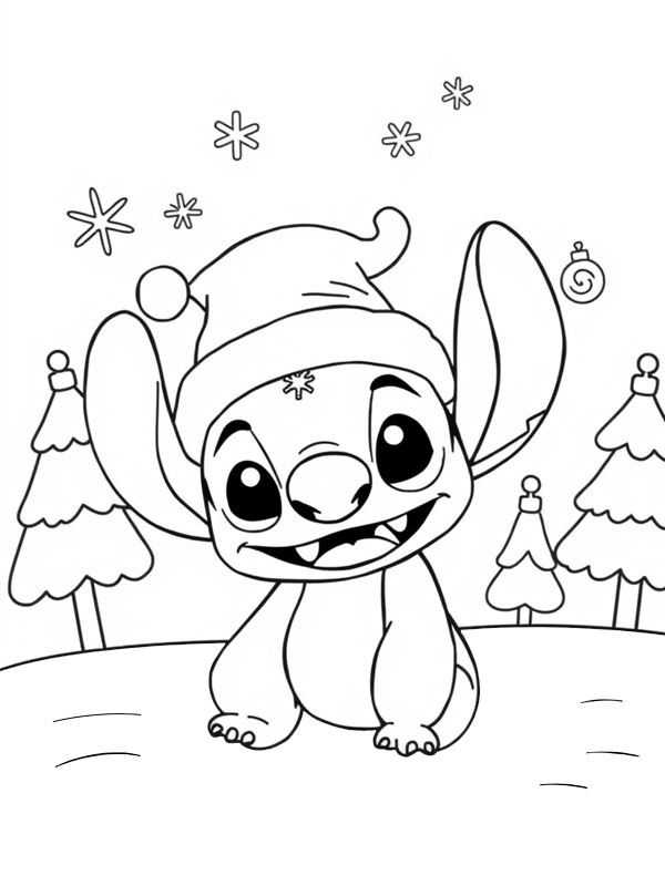 Ausmalbild stitch mit weihnachtsmuetze