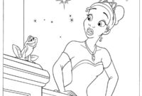 Ausmalbild tiana sieht einen frosch