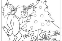 Ausmalbild tom und jerry vor dem weihnachtsbaum