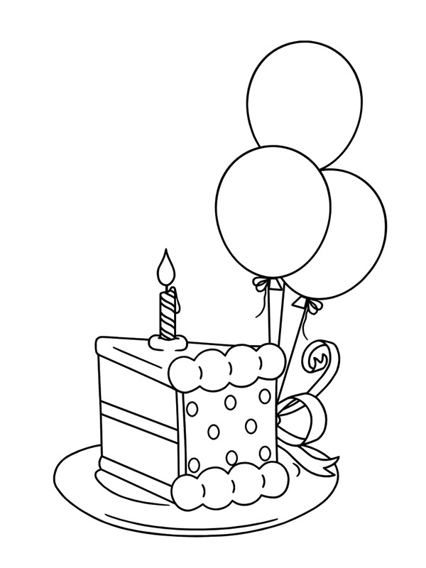 Ausmalbild torte mit luftballons