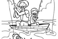 Ausmalbild angeln auf dem boot