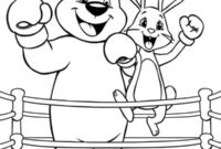 Ausmalbild baer und kaninchen im boxring