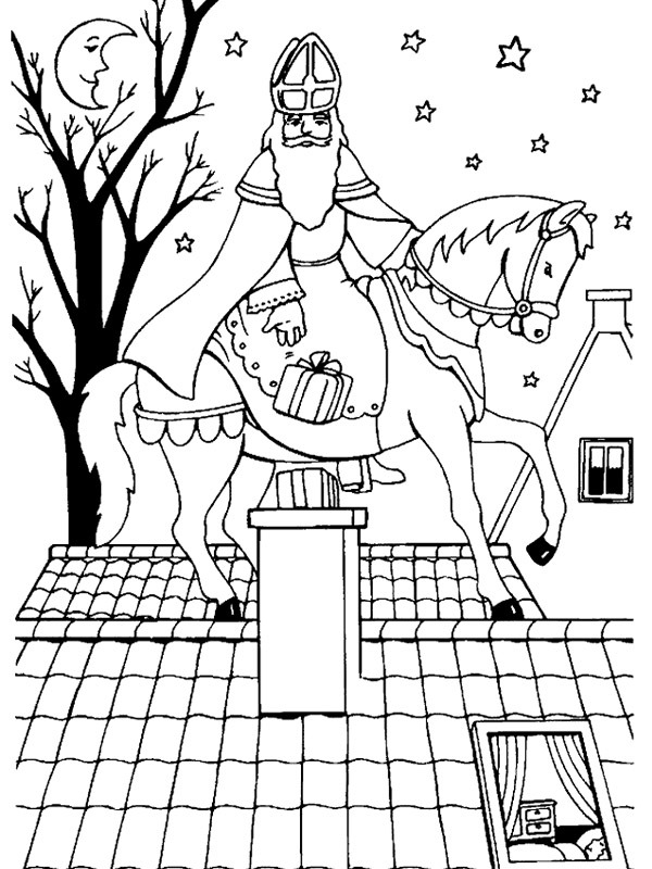 Ausmalbild der heilige nikolaus auf dem dach
