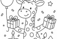 Ausmalbild die giraffe hat geburtstag