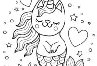 Ausmalbild einhorn katze meerjungfrau