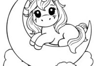 Ausmalbild einhorn schlaeft auf dem mond