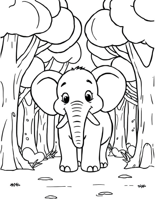 Ausmalbild elefant im wald