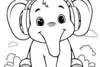 Ausmalbild elefant mit kopfhoerern