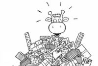 Ausmalbild giraffe mit geschenken