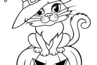 Ausmalbild halloween katze in einem hexenhut