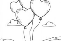 Ausmalbild herzballons in der luft