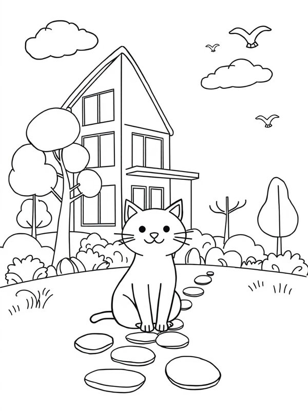 Ausmalbild katze im garten